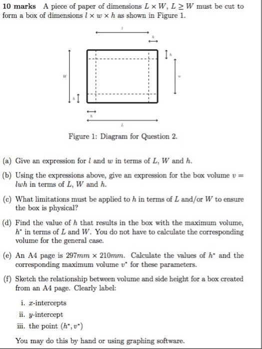 Solved A Piece Of Paper Of Dimensions L X W L W Must Be Chegg Com