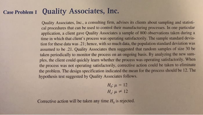 Case Problem Quality Associates Inc