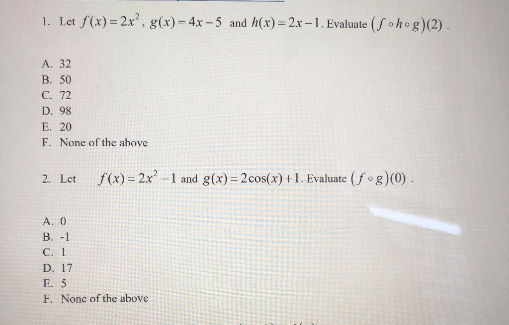 Let F X 2x2 G X 4x 5 And H X 1 G 2 2x 1 Chegg Com