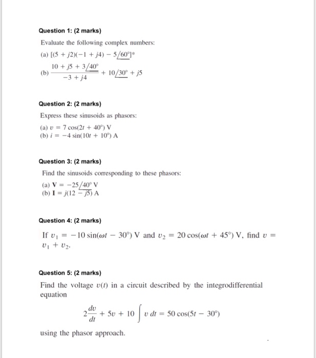 Solved Question 1 2 Marks Evaluate The Following Compl Chegg Com