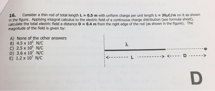 Solved 16 Consider A Thin Rod Of Total Length L 0 5 M Chegg Com