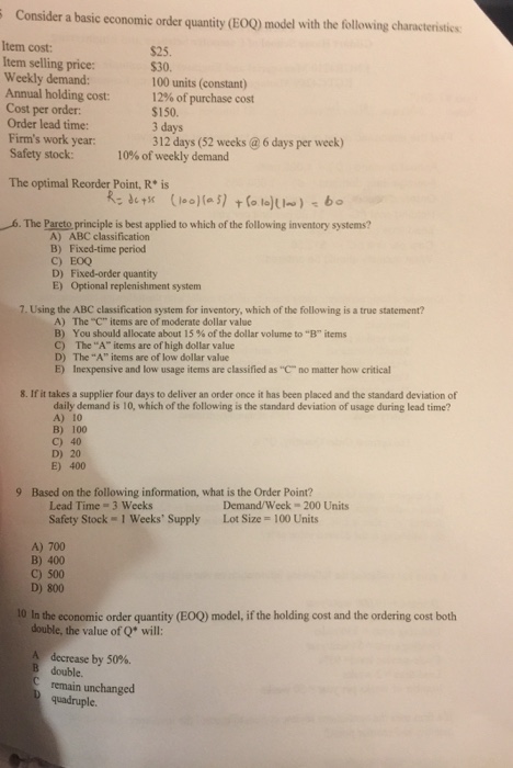 Solved Consider A Basic Economic Order Quantity Eoq Mod Chegg Com