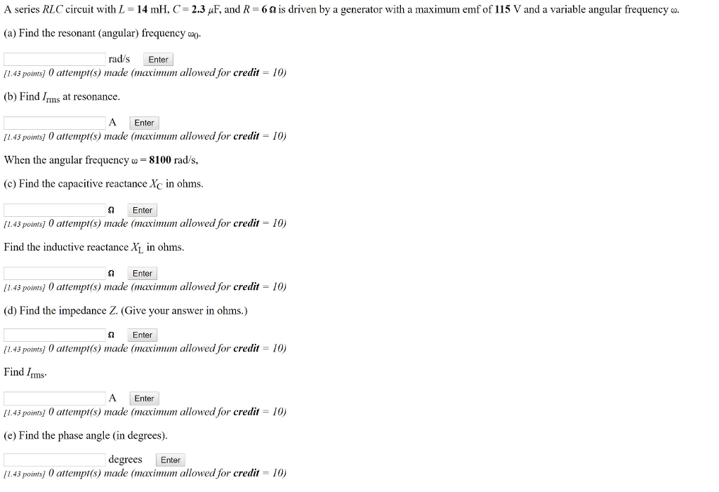 Solved A Series Rlc Circuit With L 14 Mh C 2 3 F And Chegg Com