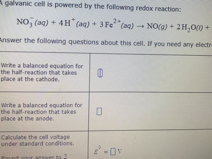 Solved Galvanic Cell Is Powered By The Following Redox Re Chegg Com