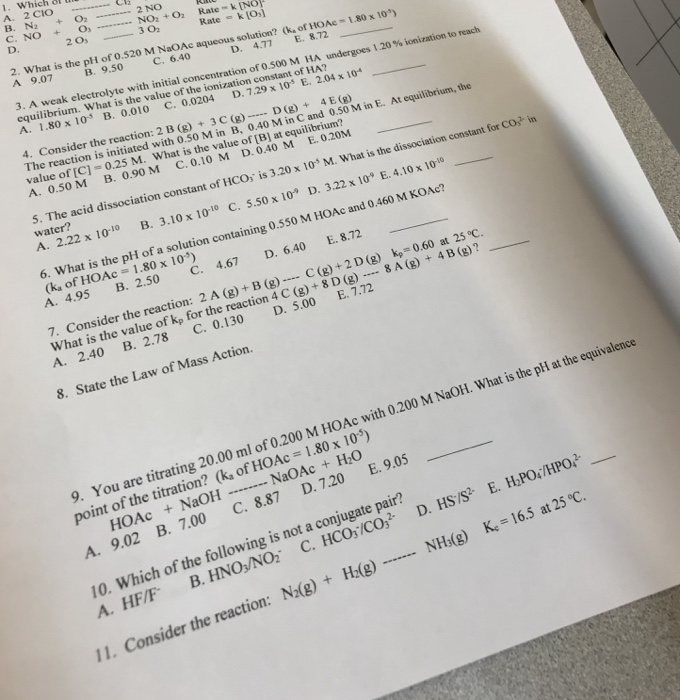 Solved Which T A 2 Cio B N2 C No On No2 O2 Rate In Chegg Com