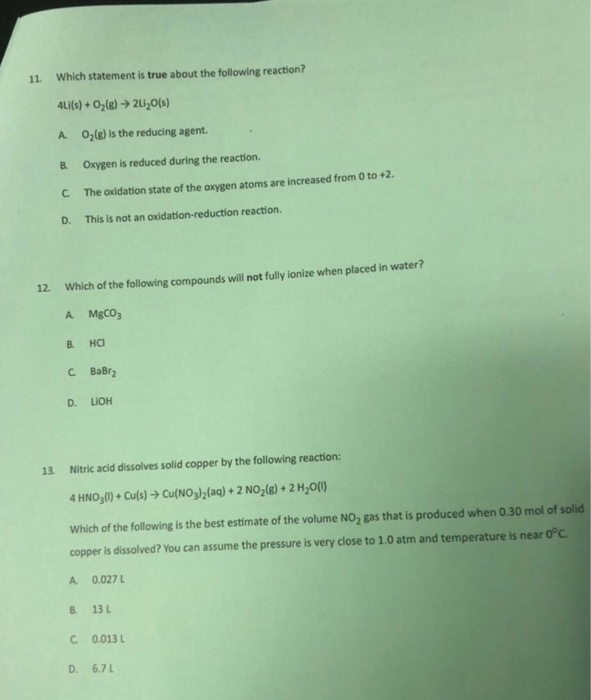 Solved Which Statement Is True About The Following Reacti