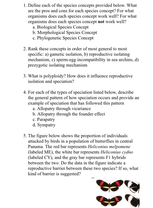 Solved 1 Define Each Of The Species Concepts Provided Chegg Com