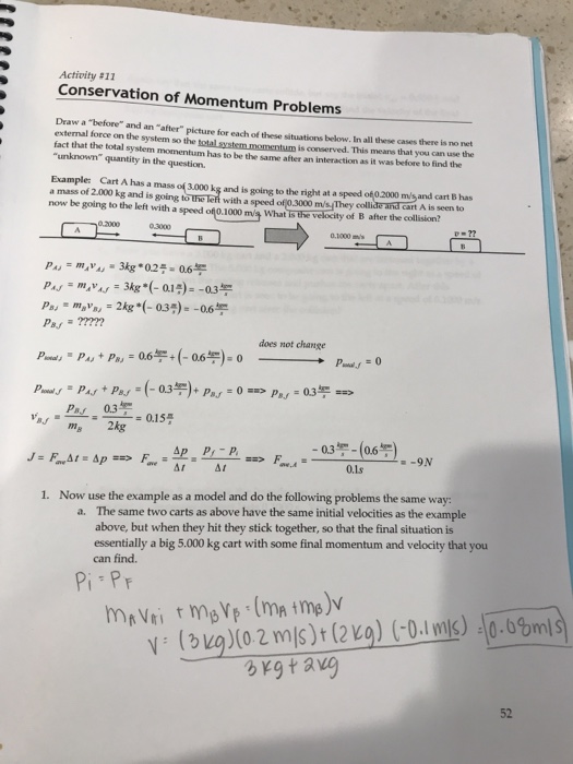 Solved Activity 11 Conservation Of Momentum Problems Dra Chegg Com