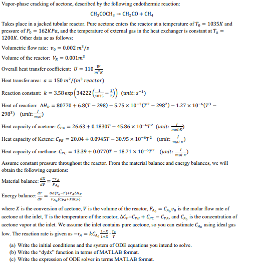 Vapor Phase Cracking Of Acetone Described By The Chegg Com