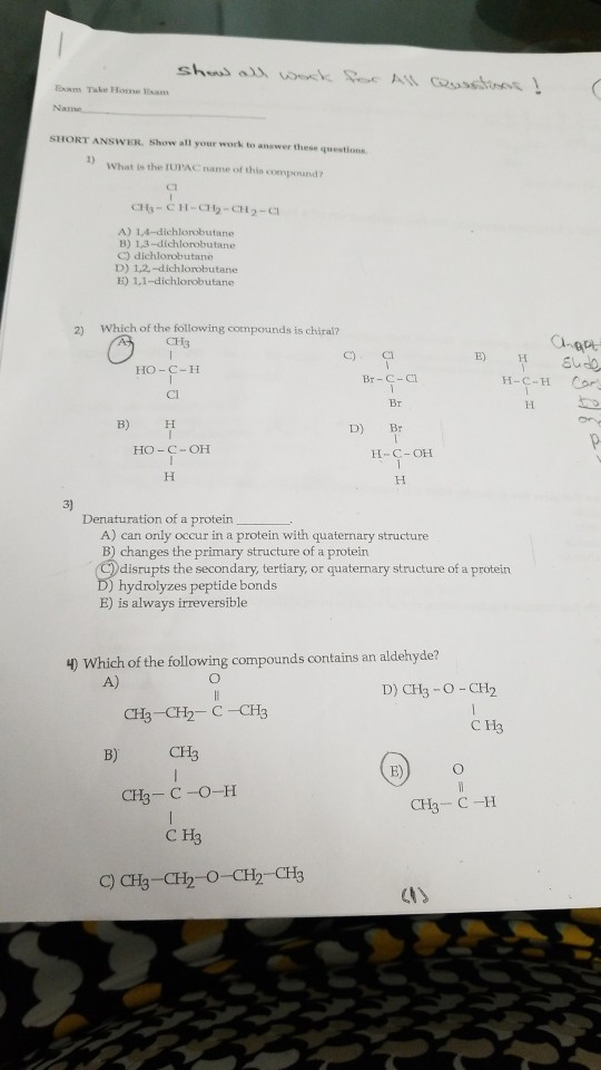 Solved Bxam Take Hoome Esam Short Answer Show All Your Work Chegg Com