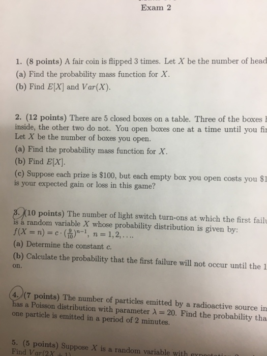 Solved Exam 2 1 8 Points A Fair Coin Is Flipped 3 Time Chegg Com