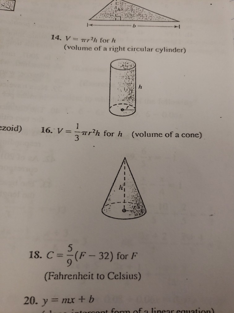 Solved 14 Vrh For H Volume Of A Right Circular Cylinder Chegg Com