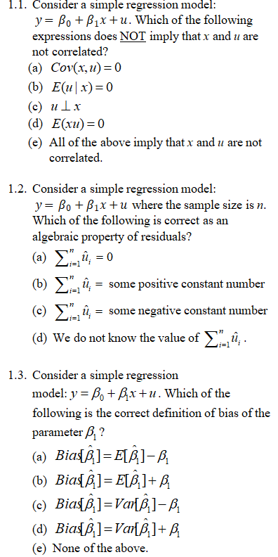Solved I I Consider A Simple Regression Model Y B0 Chegg Com