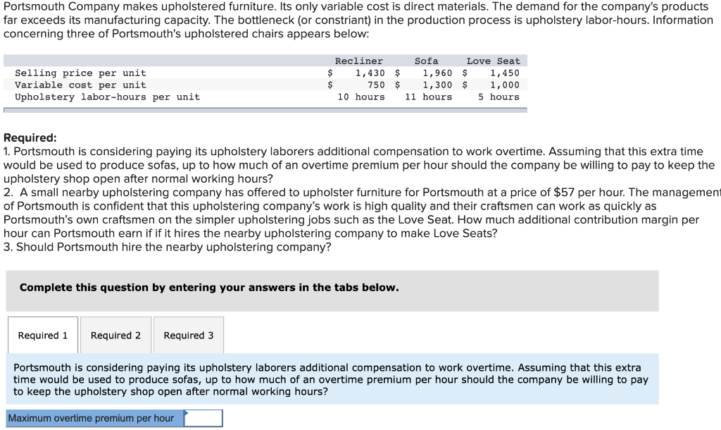 Solved Portsmouth Company Makes Upholstered Furniture It