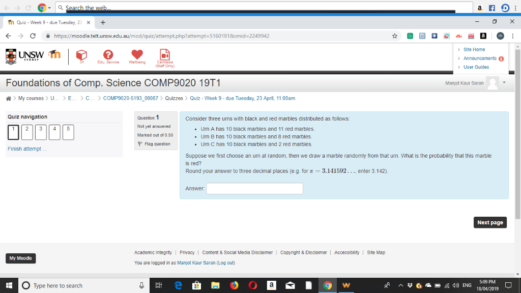 Search the w ท้า Quiz-Week 9-due Tuesday, 23 + Chttps://moodle.telt.unsw.edu.au/mod/quiz/attempt.php?attempt-5160181&cmid-224