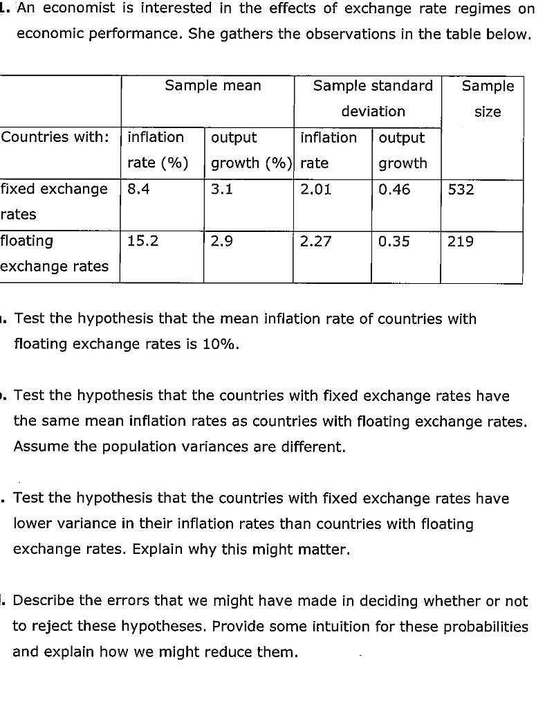 Solved 1 An Economist Is Interested In The Effects Of Ex - 