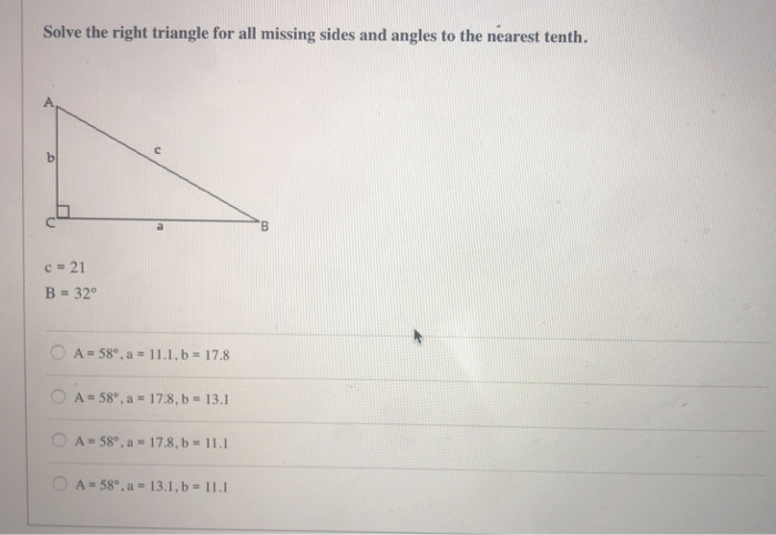 Solve The Right Triangle For All Missing Sides And