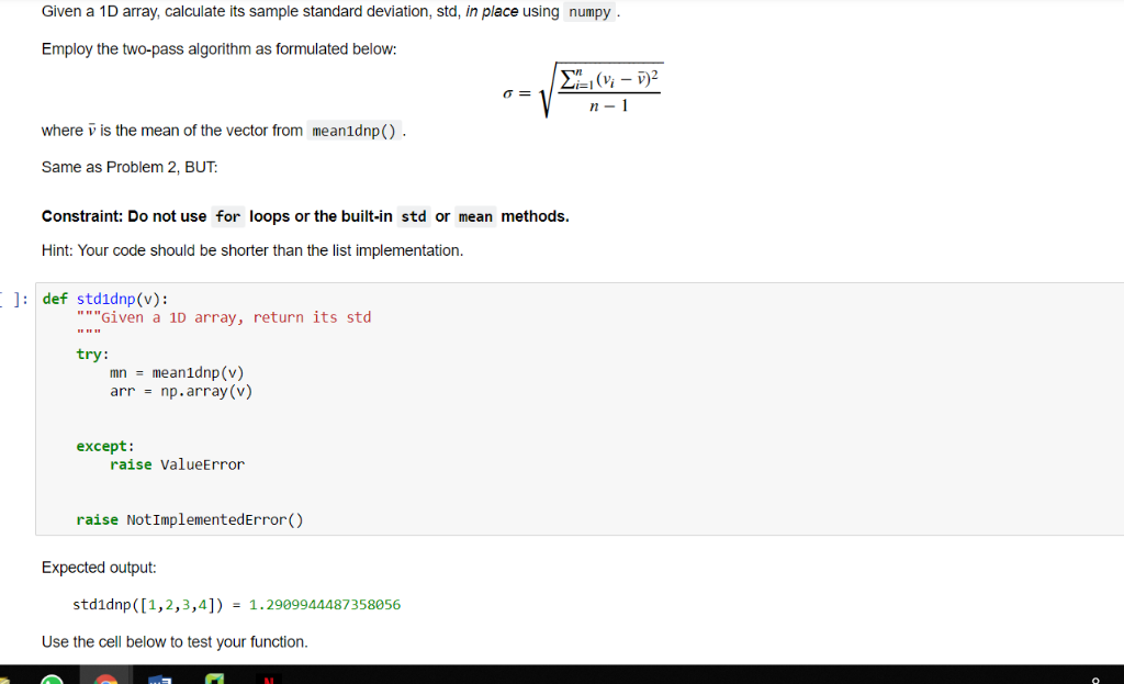 Solved Given A 1d Array Calculate Its Sample Standard Chegg Com