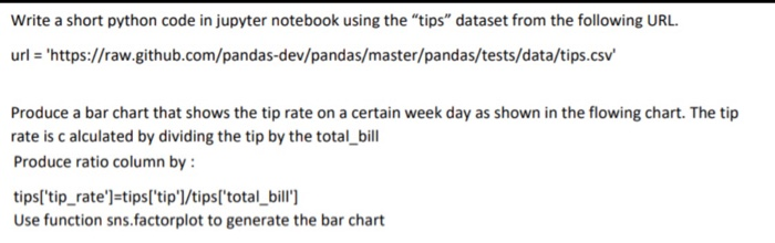 Write a short python code in jupyter notebook using the tips dataset from the following URL url https://raw.github.com/pan