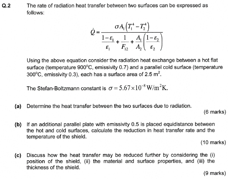Solved The Rate Of Radiation Heat Transfer Between Two Su Chegg Com