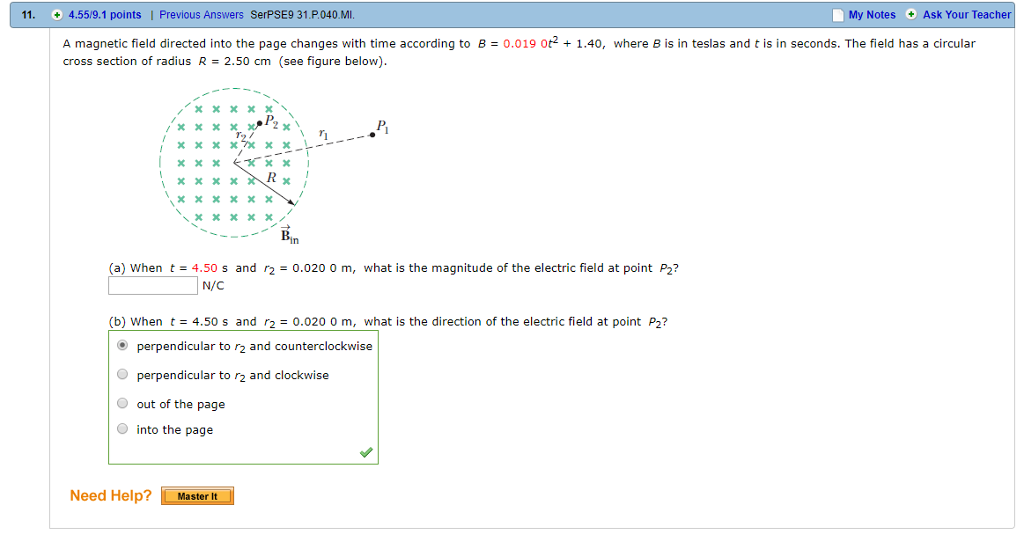 Solved A Magnetic Field Directed Into The Page Changes Wi Chegg Com