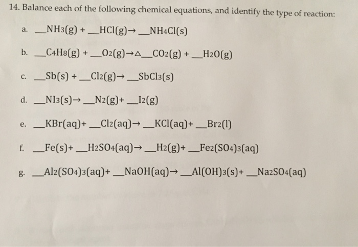 Solved 14 Balance Each Of The Following Chemical Equatio Chegg Com