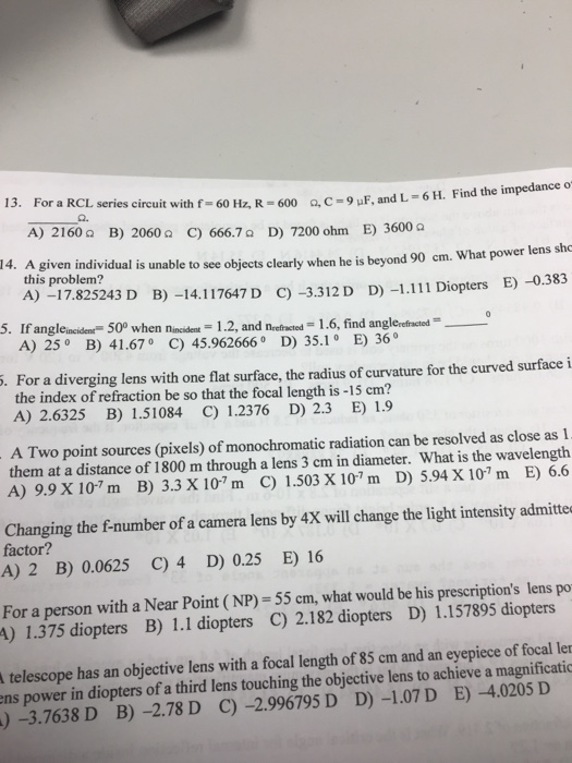 Solved For A Rcl Series Circuit With F 60 Hz R 600 O Chegg Com