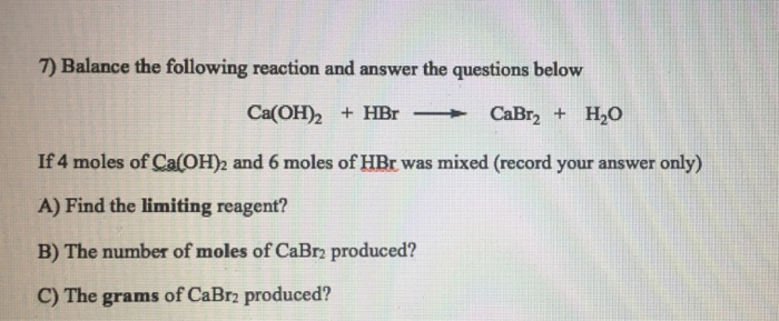 Solved Balance The Following Reaction And Answer The Chegg Com