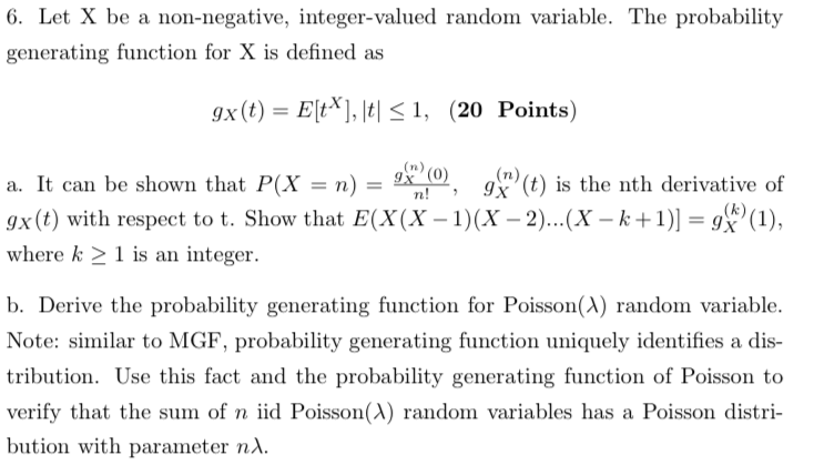 Solved 6 Let X Be A Non Negative Integer Valued Random Chegg Com