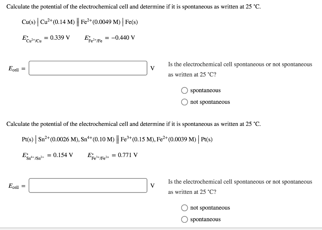 Solved Calculate The Potential Of The Electrochemical Cel Chegg Com