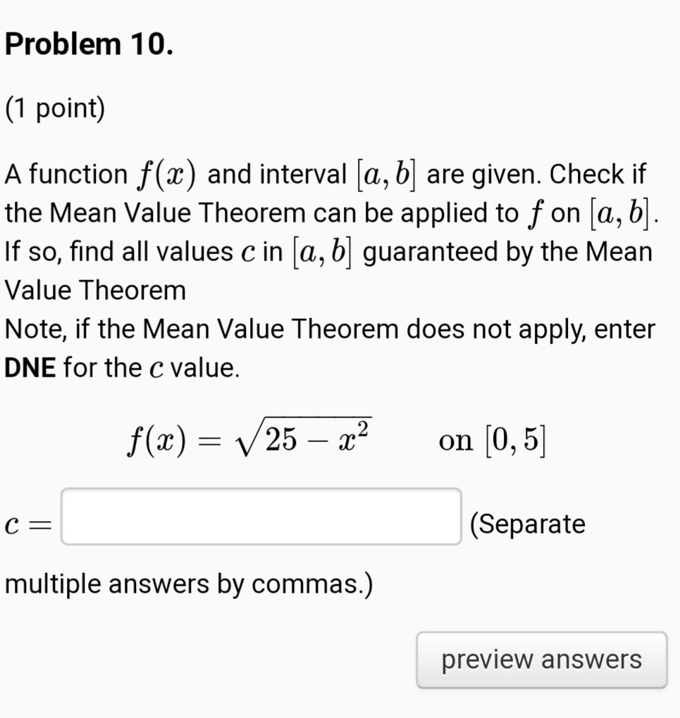 Problem 10 1 Point A Function F X And Interval Chegg Com