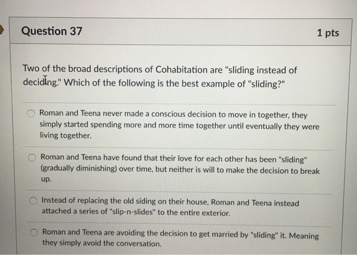 Solved Two Of The Broad Descriptions Of Cohabitation Are Chegg Com