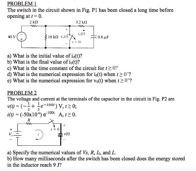 Solved Problem 1 The Switch In The Circuit Shown In Fig Chegg Com