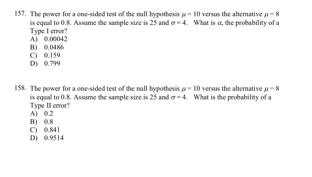 157 The Power For A One Sided Test Of The Null Chegg Com