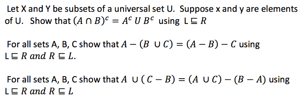 Solved Let X And Y Be Subsets Of A Universal Set U Suppo Chegg Com