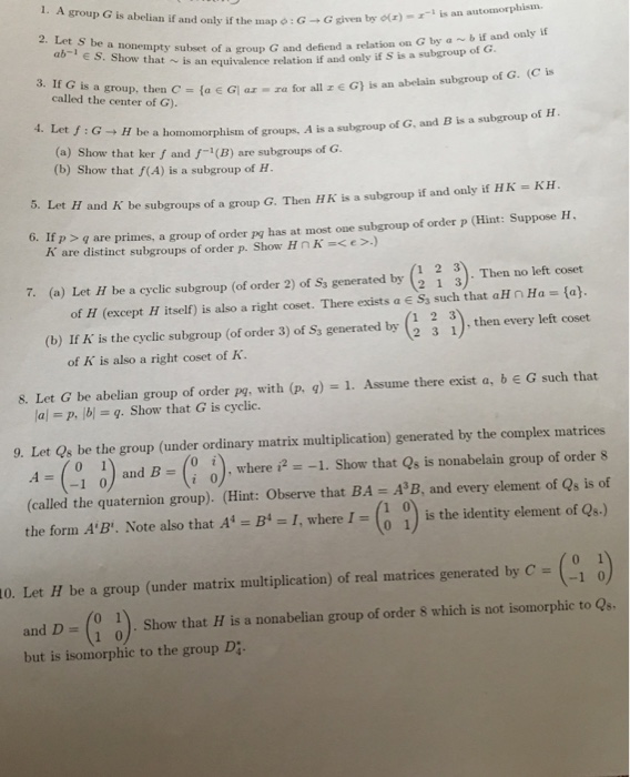 Solved 1 Agroup G Is Abelian If And Only If The Map 0 Chegg Com