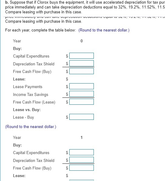 suppose clorox can lease a new computer data proce compare lease vs buy