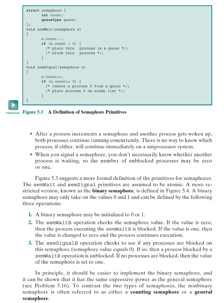 struct semaphoret int count; queuetype queue; void semwait(semaphore s) s.count-- if (s.count < 0) / place this process in s.