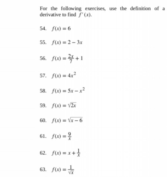 Solved For The Following Exercises Use The Definition Of A Chegg Com