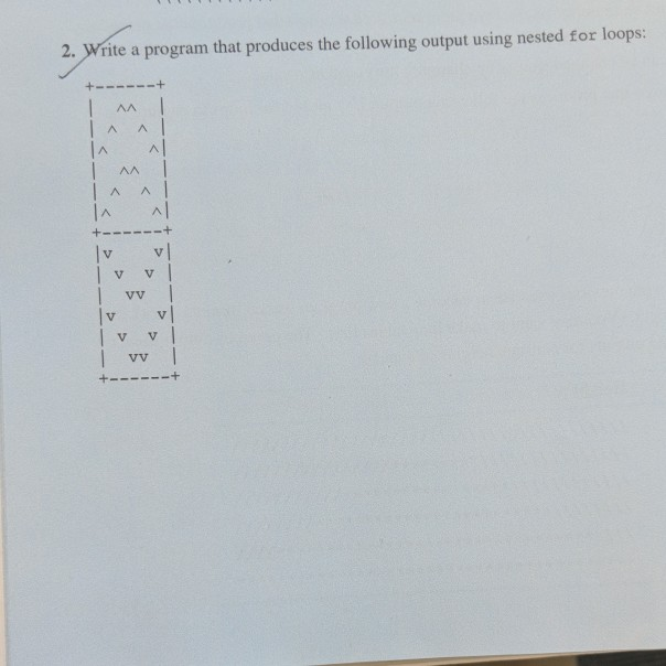 2. Write a program that produces the following output using nested for loops: [A시 1^ ^1 vV V v