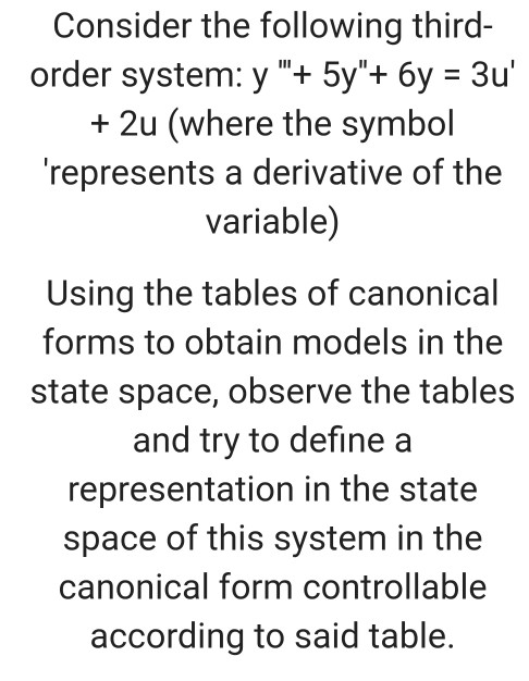 Solved Consider The Following Third Order System Y