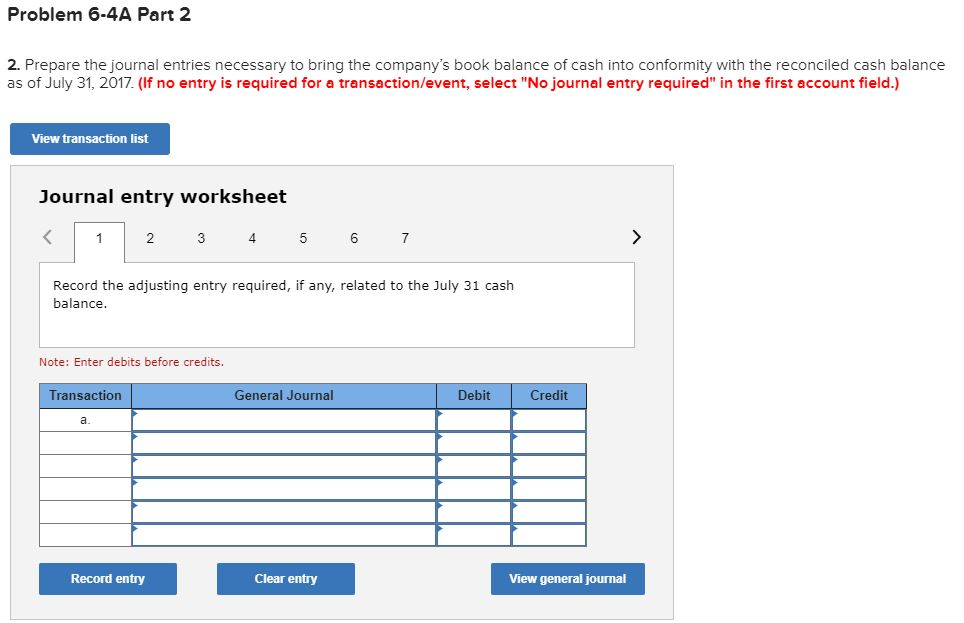 Solved Problem 6-4A Preparing A Bank Reconciliation And | Chegg.com