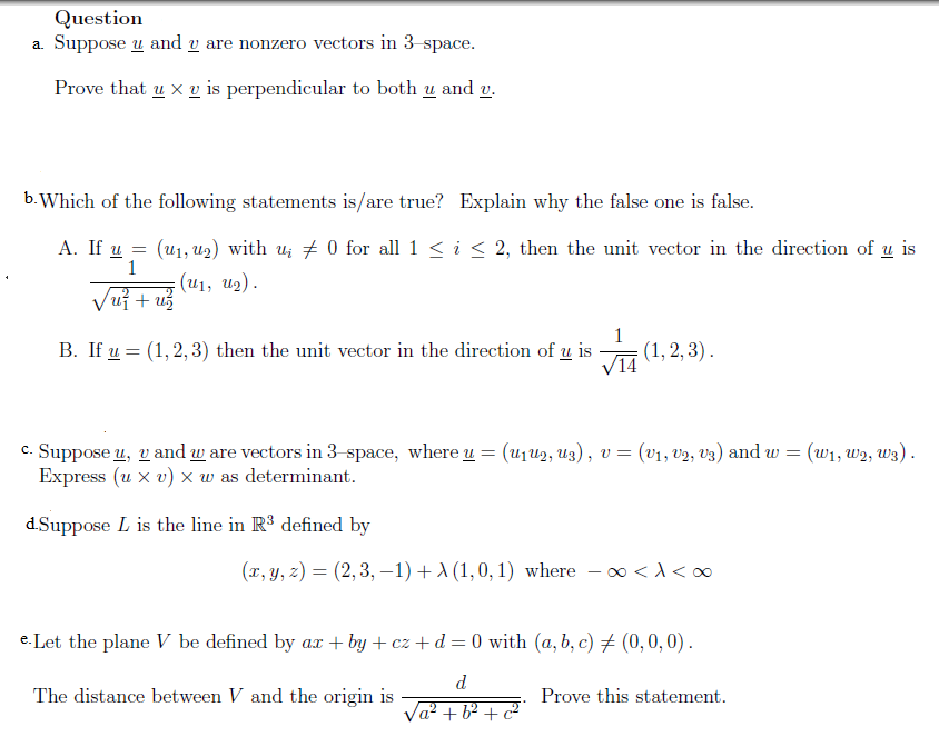 Solved Question A Suppose U And U Are Nonzero Vectors In Chegg Com