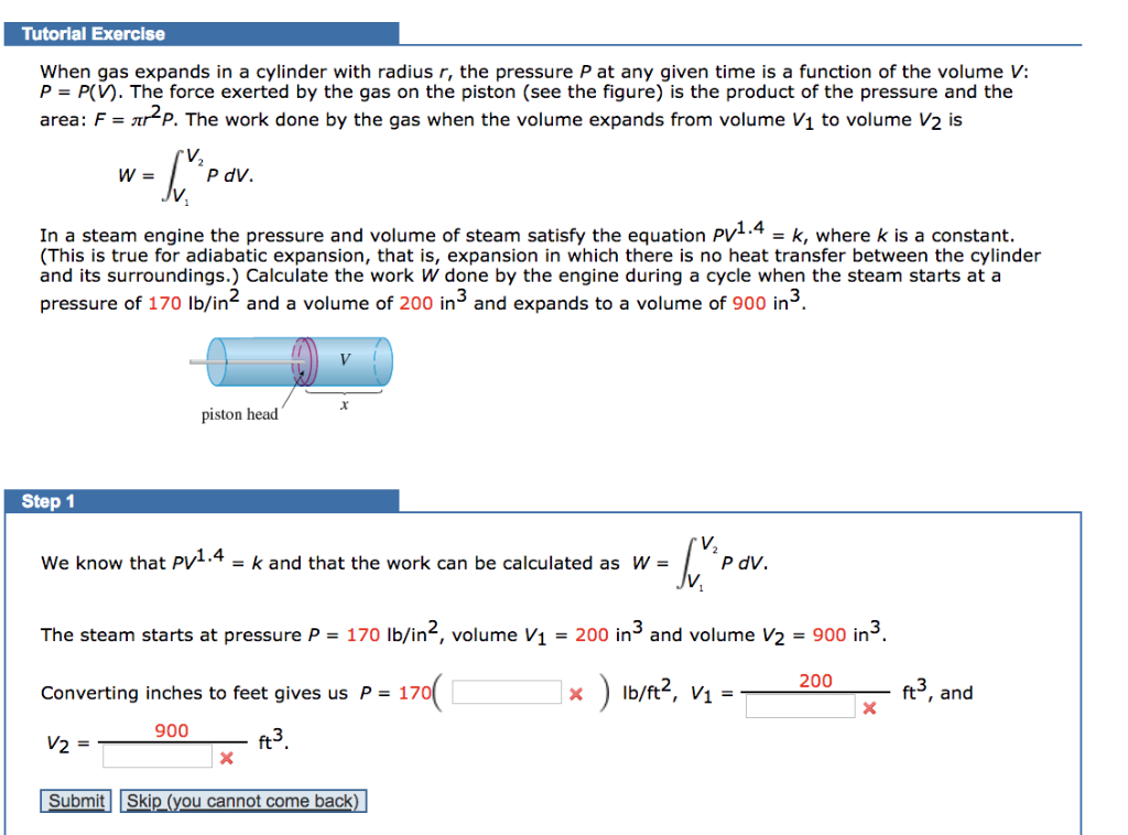 Solved Tutorial Exercise When Gas Expands In A Cylinder W Chegg Com