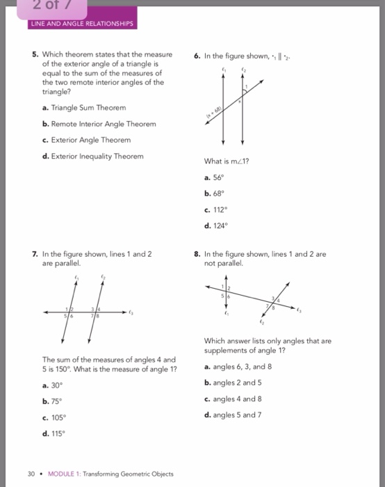 Solved 2 Of Line And Angle Relationships 5 Which Theorem