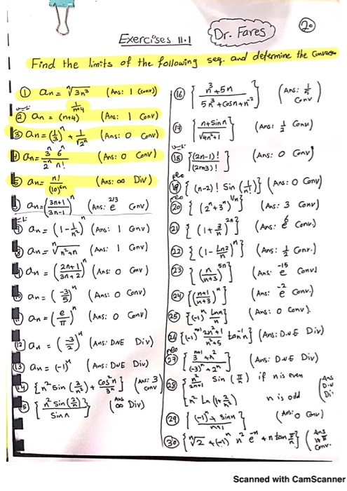 Solved Exercses Li I I Find The Limts Of The Followin3 Se Chegg Com