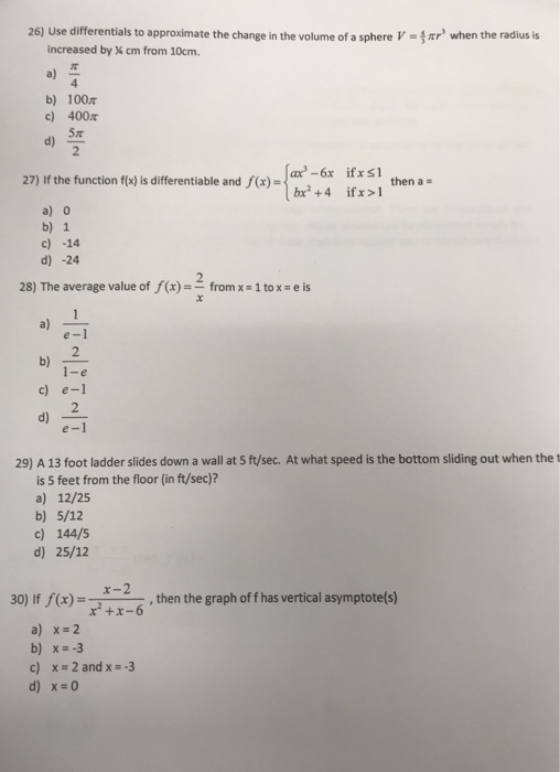 Solved 26 Use Differentials To Approximate The Change In Chegg Com