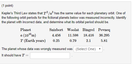 Solved 1 Point Kepler S Third Law States That T2 A3 Has The Chegg Com