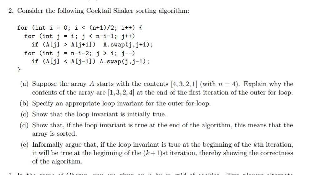 2 Consider The Following Cocktail Shaker Sorting Chegg Com