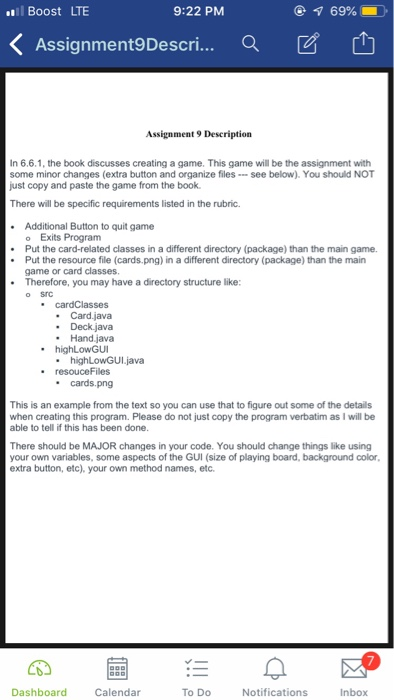 ll Boost LTE 9:22 PM Assignment9Descri.. a Assignment 9 Description In 6.6.1, the book discusses creating a game. This game w